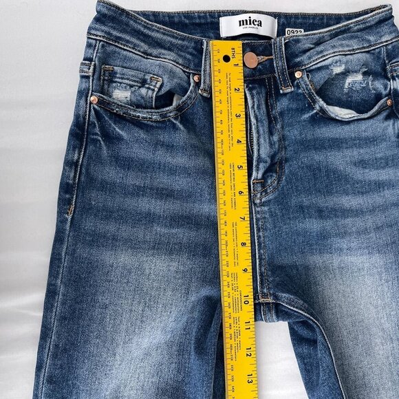 Mica Super Hi Rise Straight Leg Denim Jeans Mid-Wash Distressed Raw Hem Women 24 - Picture 15 of 16